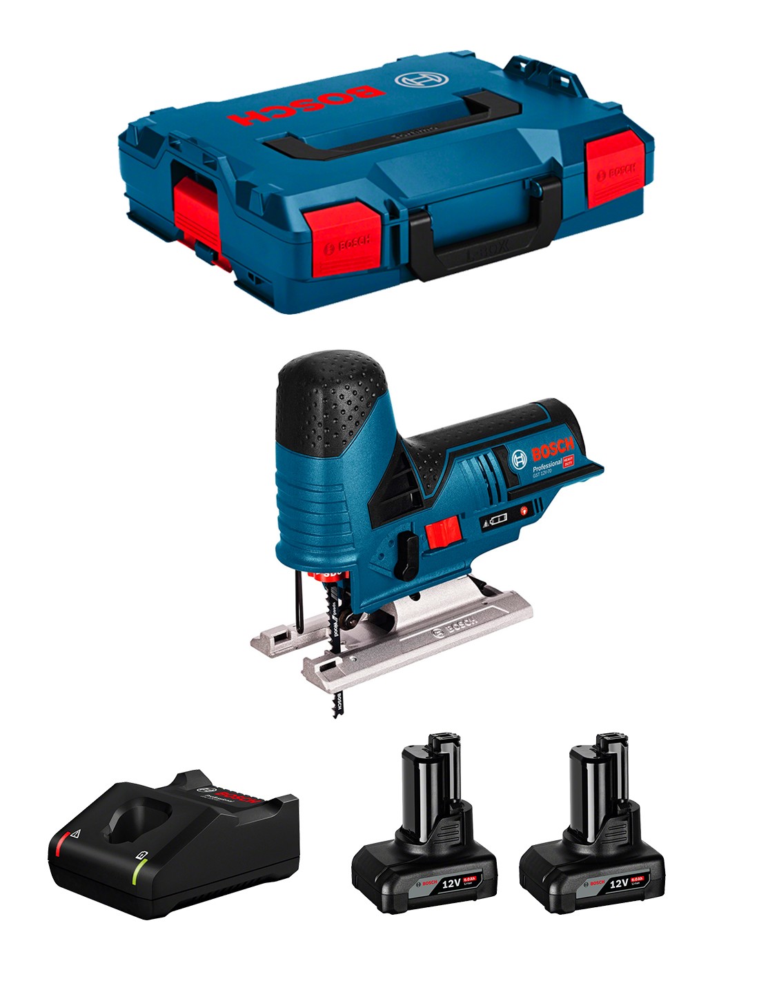 Cordless Palm Router Bosch GKF 12V-8 set, 12 V, 2 x 3,0 Ah, charger +  carrying case L-Boxx 136