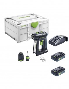 Drill Driver FESTOOL C 18 4,0 I-Plus (2 x 4,0 Ah HPC-ASI + TCL 6 + Systainer SYS3 M 187)